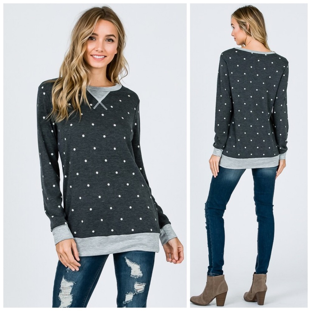 ❤️LAST 1!  PARTY SALE French Terry Polka Dot Top! - Picture 4 of 6